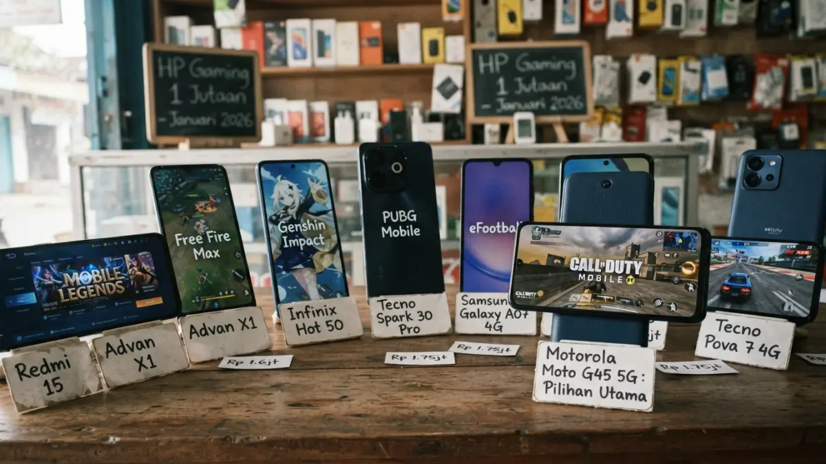 HP gaming 1 jutaan Januari 2026 masih mumpuni untuk mabar. Simak tujuh rekomendasi dengan chipset kencang dan fitur gaming menarik. (Gemini AI)