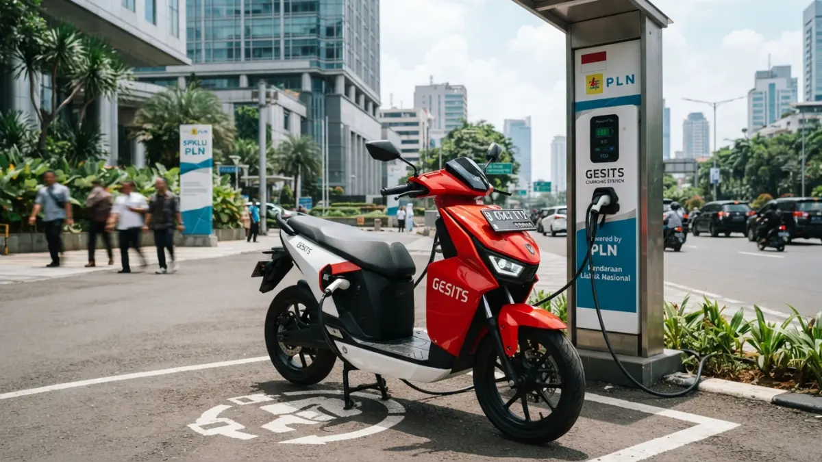 Gesits menawarkan tenaga 5 kW, kecepatan 70 km/jam, dan jarak tempuh hingga 100 km dengan dua baterai. (Gemini AI)