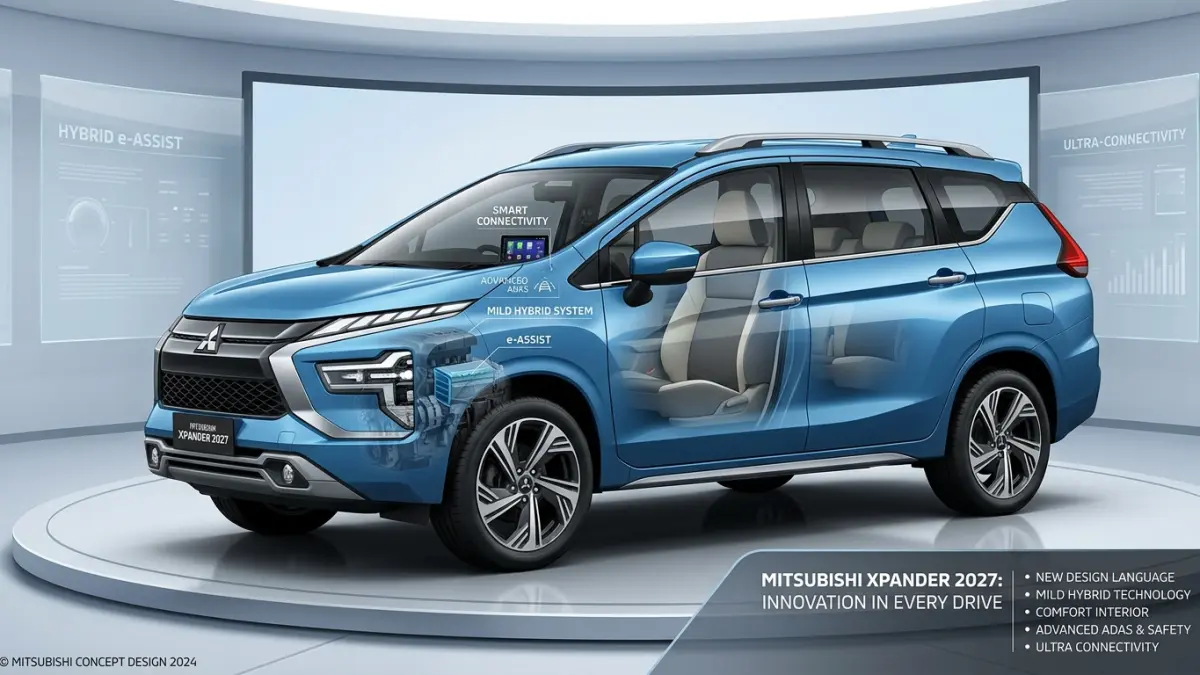 Mitsubishi Xpander 2027 diprediksi membawa desain baru, teknologi hybrid ringan, interior nyaman, serta fitur keselamatan dan konektivitas canggih.(ILUSTRASI AI)