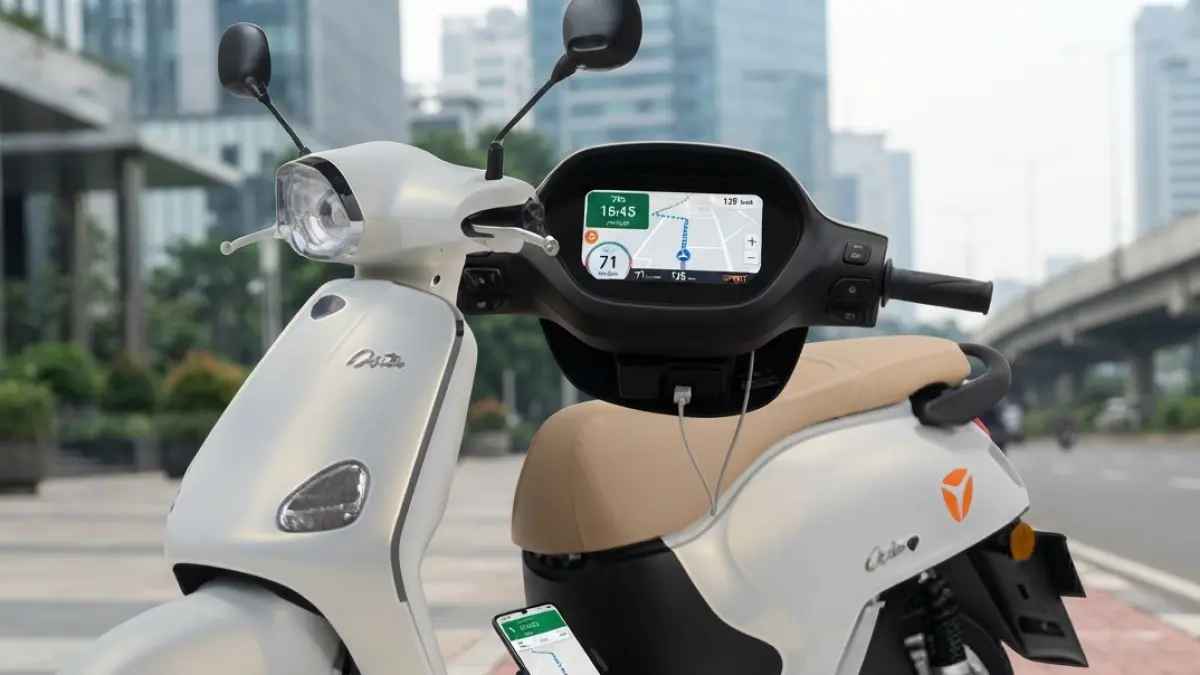 Yadea Osta menawarkan jarak tempuh 150 km, baterai 45 Ah, GPS, cruise control, HDC, TCS, dan fitur pintar lainnya. (Gemini AI)