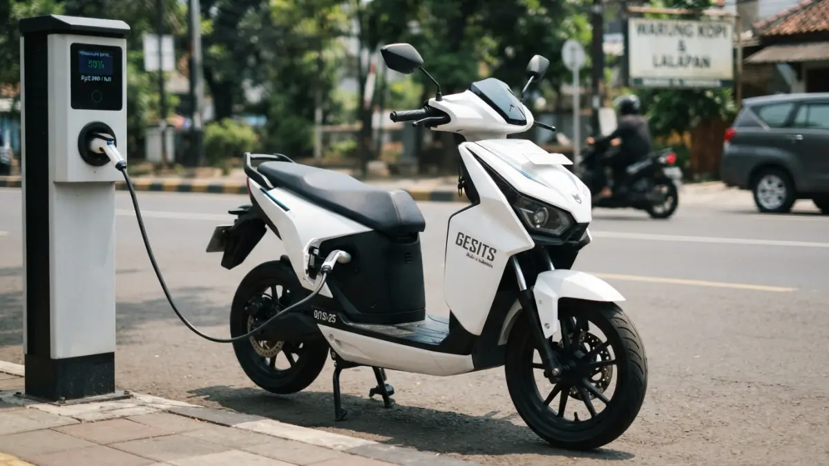 Gesits motor listrik dibanderol Rp27,5 juta. Simak spesifikasi baterai, jarak tempuh, mode berkendara, fitur, dan biaya pengisian dayanya. (Gemini AI)