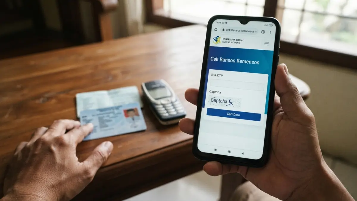 Cara cek penerima bansos terbaru bisa dilakukan lewat HP menggunakan NIK KTP. Simak langkah pengecekan melalui situs dan aplikasi Cek Bansos. (Gemini AI)