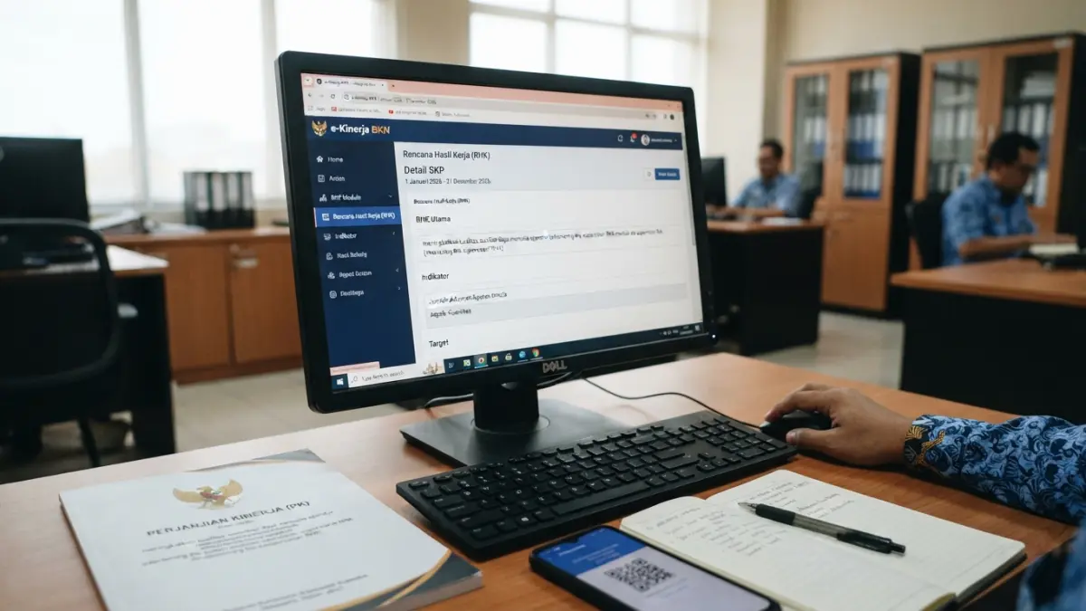 Cara membuat SKP PPPK Paruh Waktu 2026 di e-Kinerja mulai dari login ASN Digital, mengisi RHK, indikator hingga pengajuan. (Gemini AI)