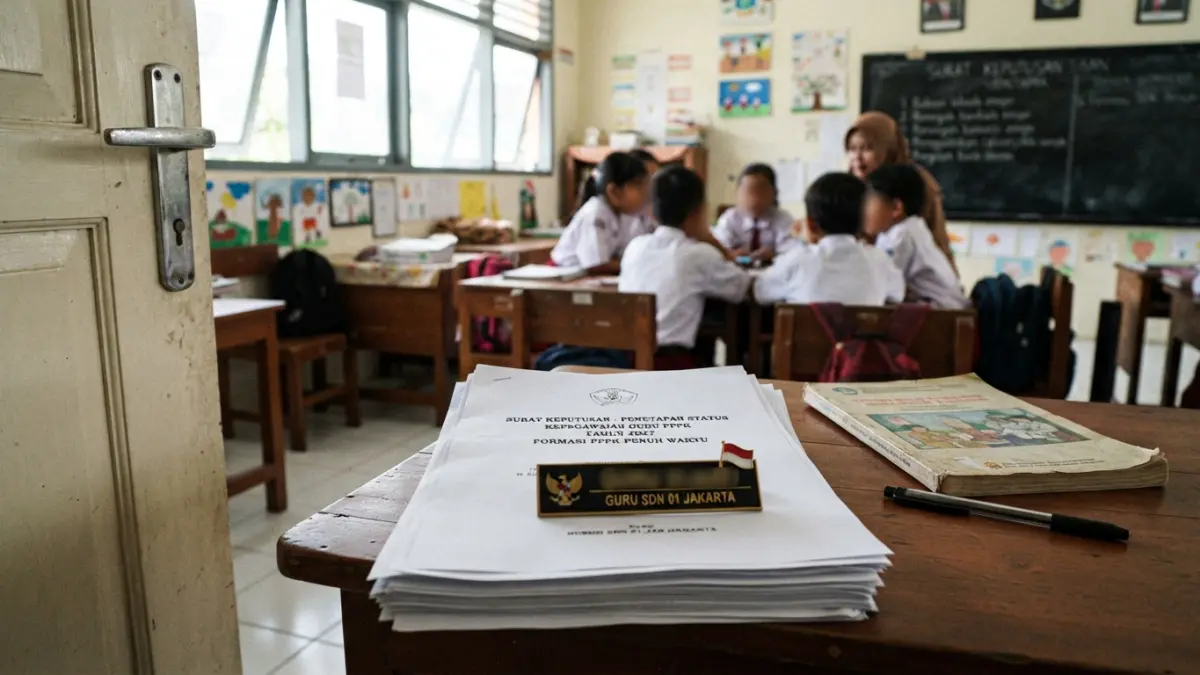 Guru PPPK jadi PNS 2027 mendapat titik terang. PPPK paruh waktu disebut naik menjadi penuh waktu, sementara PPPK penuh waktu berkesempatan ikut proses PNS. (Gemini AI)