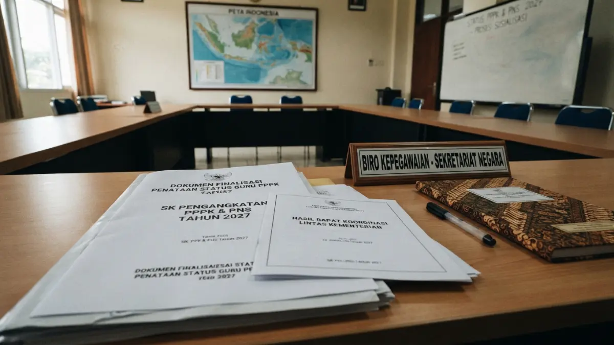 Guru PPPK jadi PNS 2027 mulai difinalisasi. PPPK paruh waktu akan menjadi penuh waktu, sementara status guru ditata menjadi pegawai pusat. (Gemini AI)