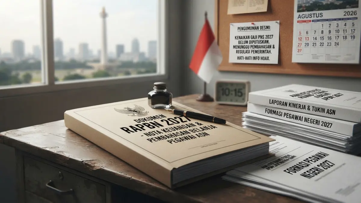Kenaikan gaji PNS 2027 belum final. Pemerintah masih menghitung penerimaan negara, kemampuan APBN, tukin, dan kebutuhan formasi ASN. (Gemini AI)