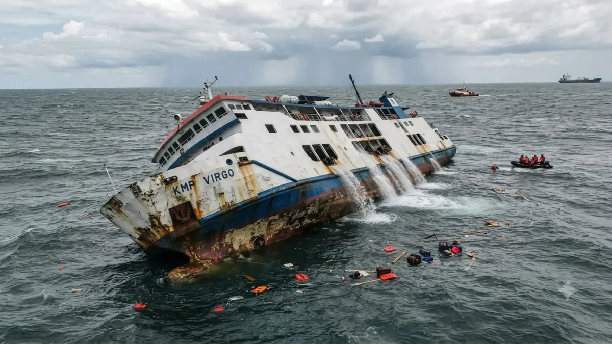 AP, warga Kedungwaru, menjadi salah satu penumpang selamat dari kapal Virgo Transport 8 yang terbalik di perairan Laut Jawa, Minggu (13/9).(ILUSTRASI AI)