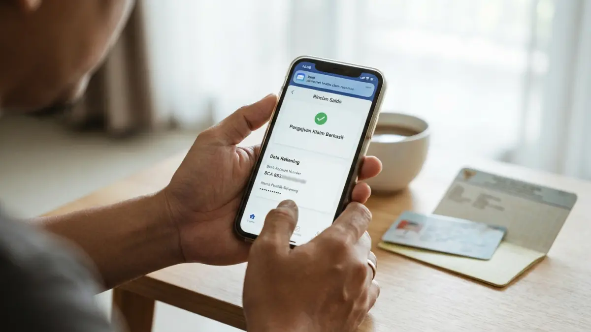 ara mencairkan JHT lewat JMO bisa dilakukan dari HP. Simak tahapan mulai dari pengkinian data, verifikasi wajah hingga rekening pencairan. (Gemini AI)