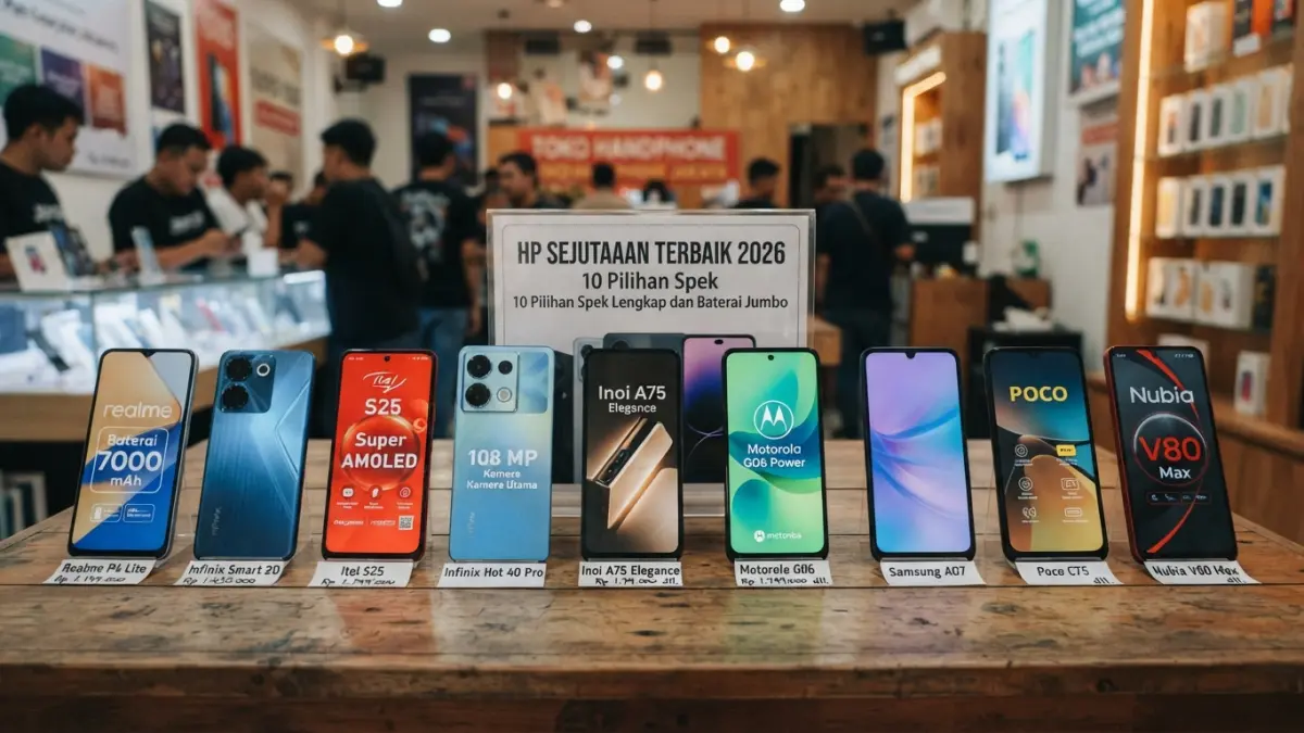 HP sejutaan terbaik 2026 hadir dengan layar 120 Hz, baterai jumbo, RAM besar, NFC, hingga kamera 108 MP. (Gemini AI)