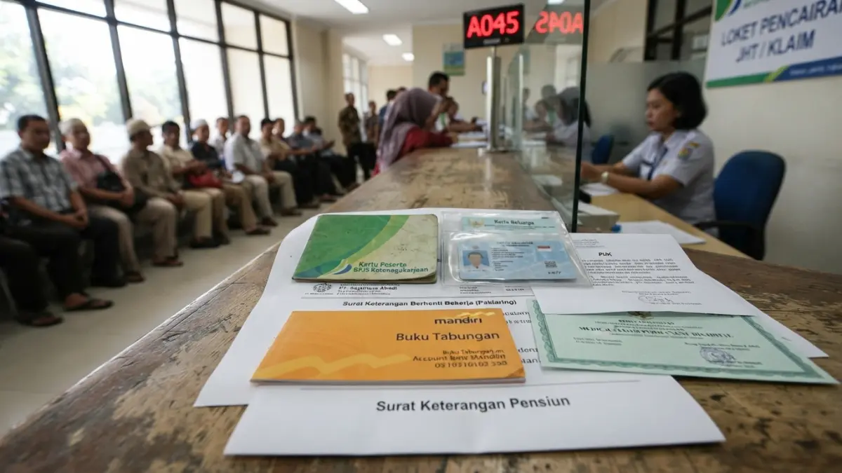 Syarat pencairan JHT BPJS Ketenagakerjaan meliputi dokumen dasar dan tambahan sesuai alasan klaim, dari pensiun hingga PHK. (Gemini AI)