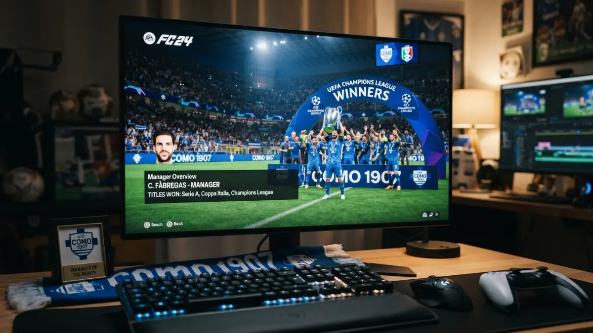 Como 1907 dibawa Cesc Fabregas meraih Serie A dan Liga Champions dalam simulasi Career Mode setelah membangun skuad bertabur talenta. (Gemini AI)