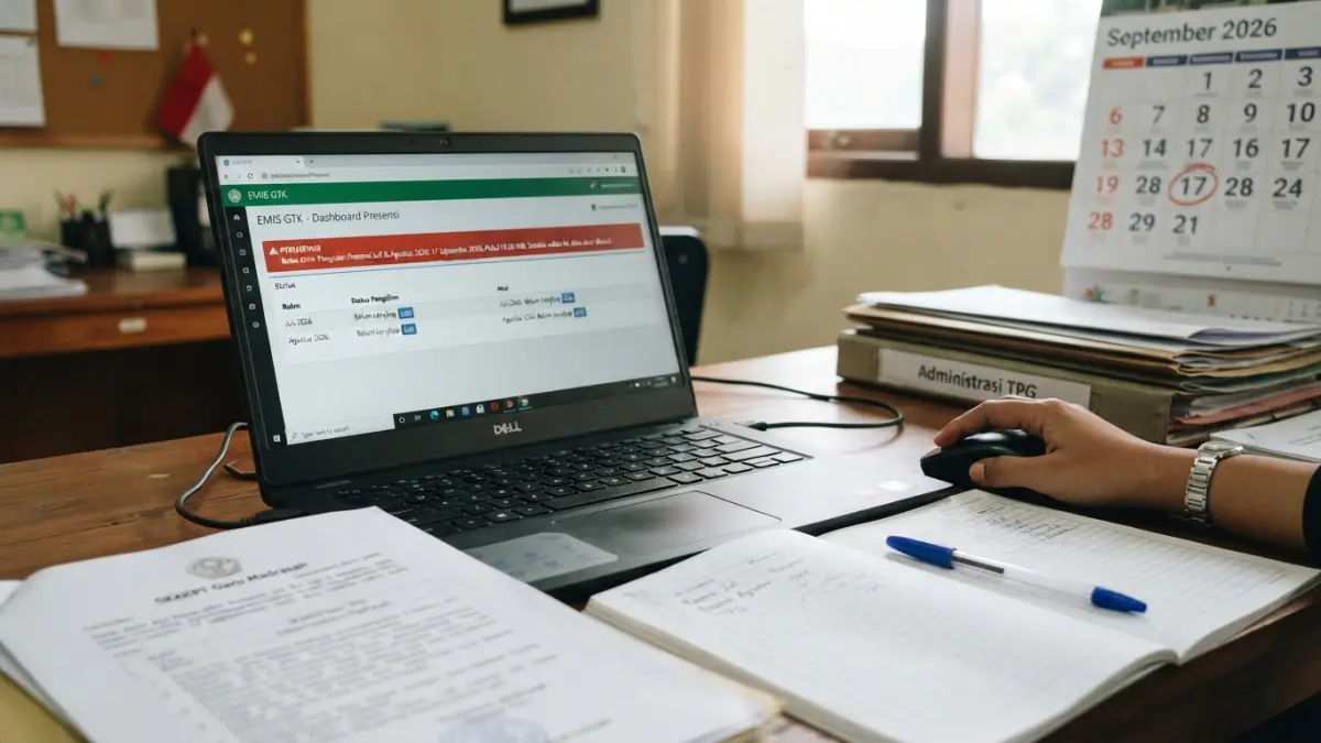 Presensi EMIS GTK Juli-Agustus 2026 ditutup 17 September pukul 16.00 WIB. Cek aturan pengisian agar data tidak terkunci. (Gemini AI)