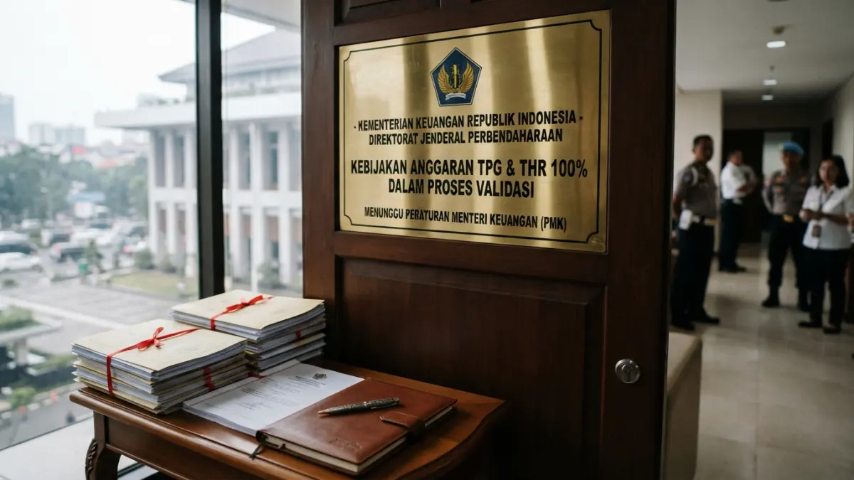 TPG THR 100 persen masih ditunggu guru. Simak penjelasan soal regulasi, pergantian Menteri Keuangan, dan proses TPG September 2026. (Gemini AI)