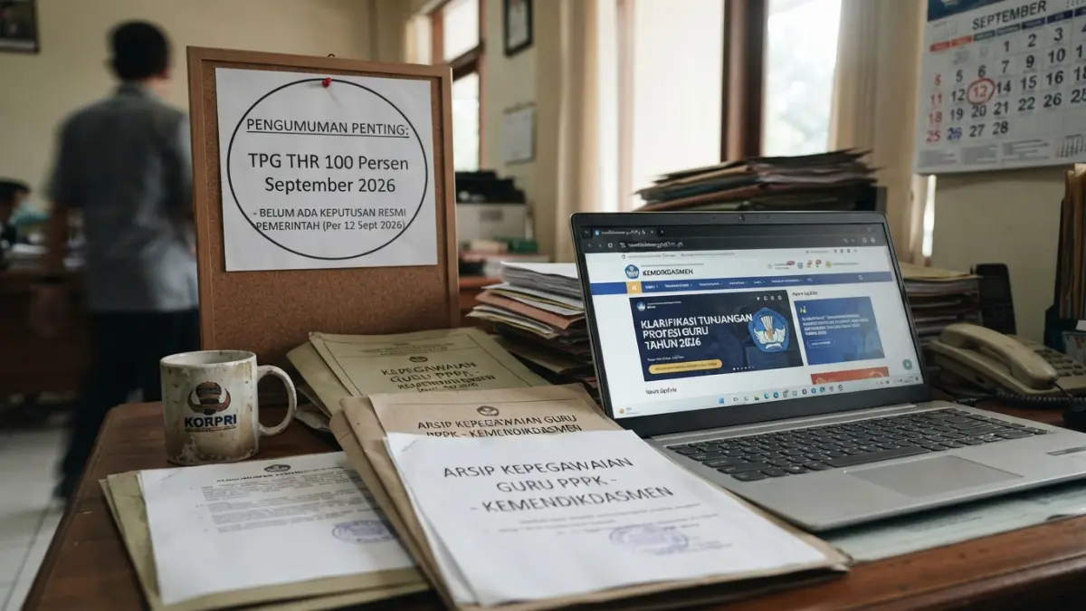 TPG THR 100 persen September 2026 belum memiliki kepastian resmi. Simak juga kabar terbaru soal status dan karier guru PPPK. (Gemini AI)