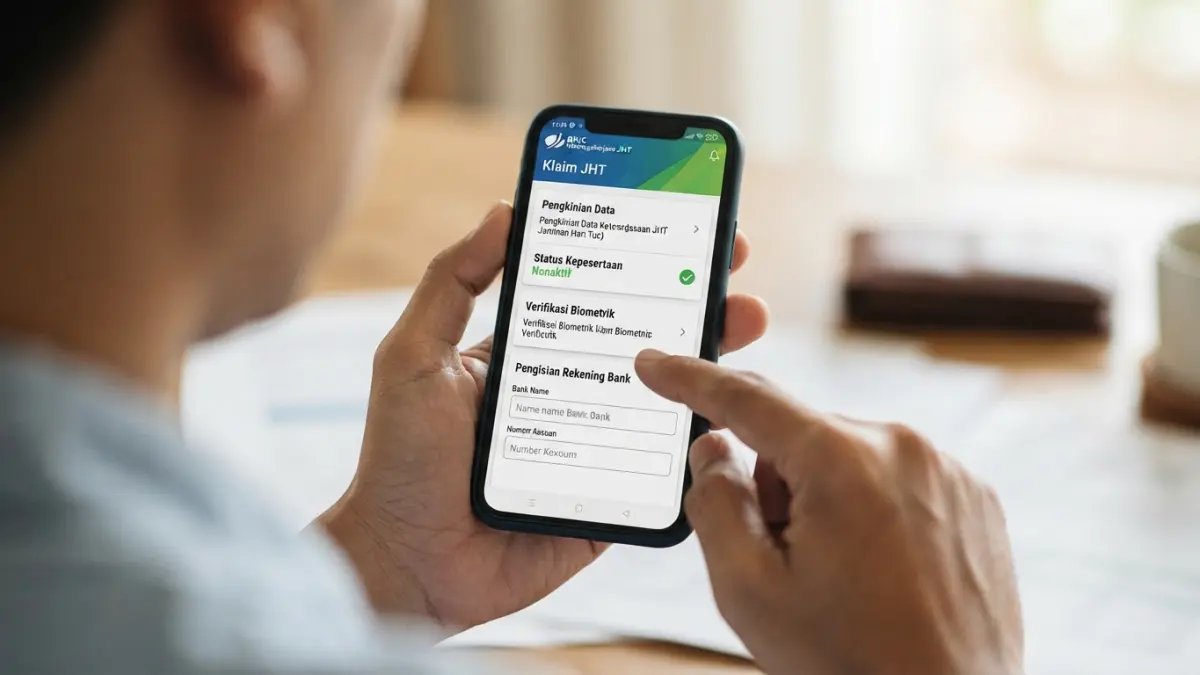 Cara mencairkan BPJS Ketenagakerjaan online via JMO, mulai pengkinian data, syarat klaim JHT, verifikasi hingga proses pencairan. (Gemini AI)