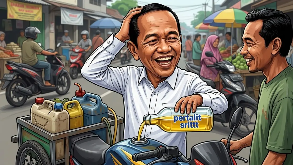 Pertalite tak naik, tetapi kelangkaan BBM bersubsidi membuat wong cilik harus membeli Pertamax dengan biaya lebih mahal.(Ilustrasi AI)