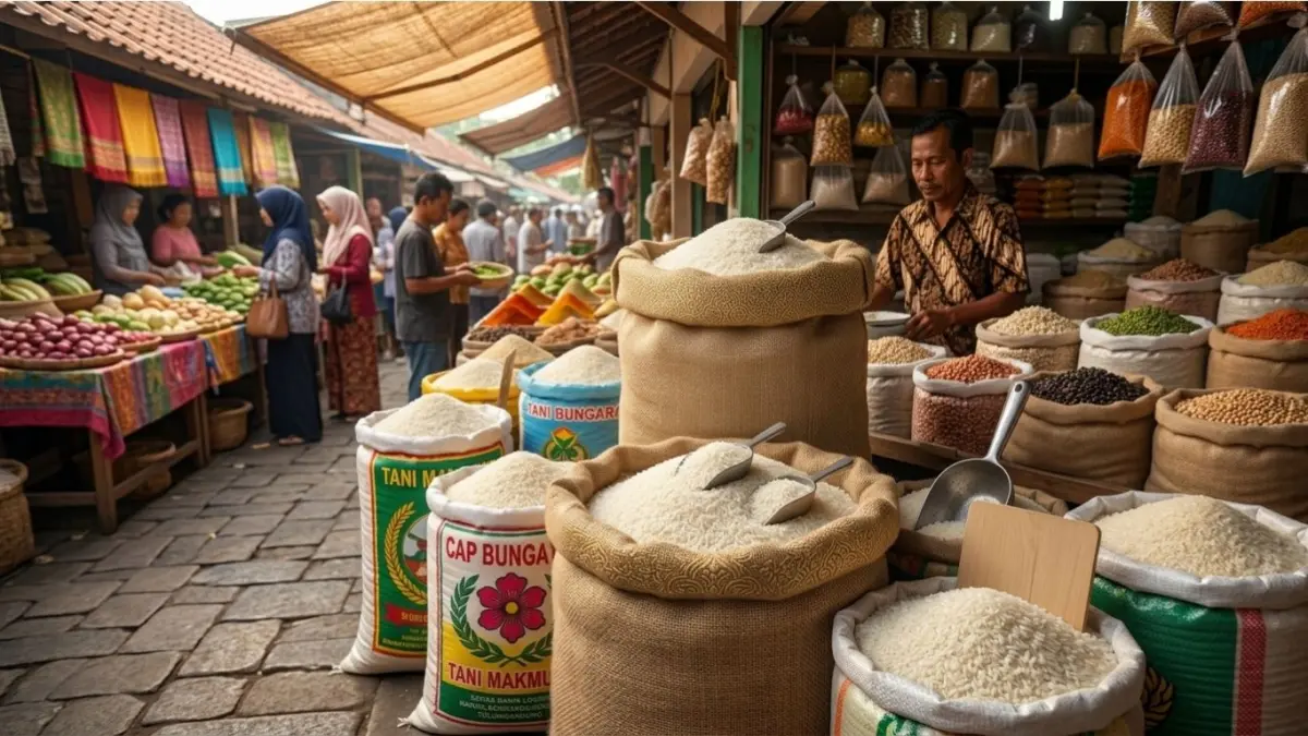 Memilih beras sesuai kebutuhan penting saat premium sulit ditemukan. Simak cara cek mutu, label, harga per kg, dan anggaran.(ILUSTRASI AI)