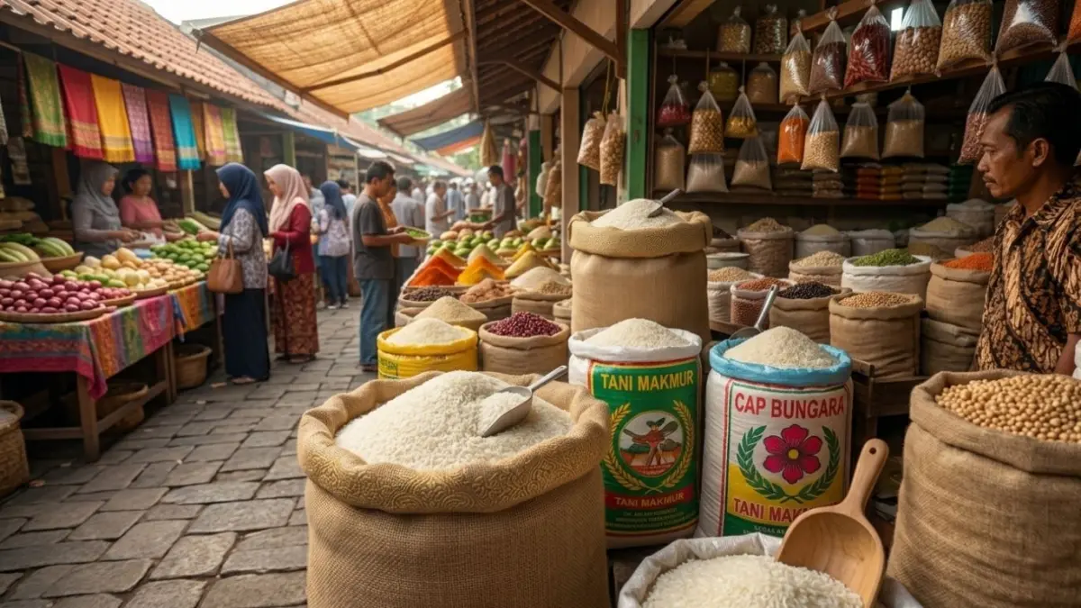 Operasi pasar beras membantu menambah pasokan saat harga naik atau stok terbatas. Begini cara kerja dan dampaknya bagi konsumen.(ILUSTRASI AI)