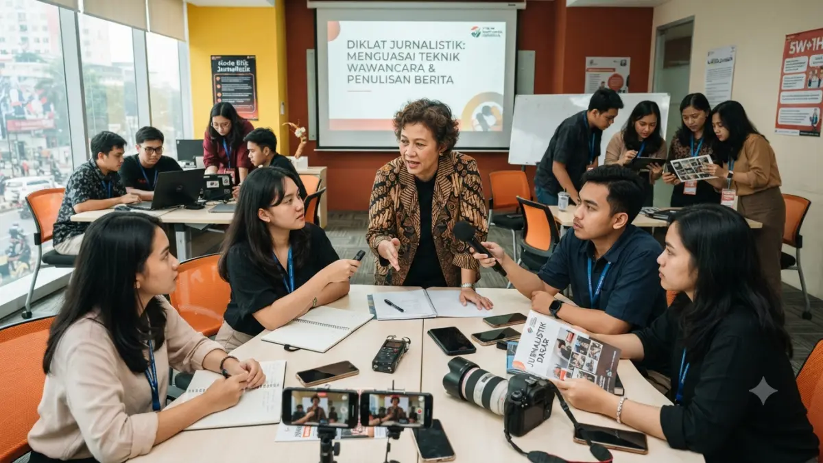 Belajar jurnalistik membantu siswa melatih berpikir kritis, memeriksa fakta, mengolah informasi, dan mengenali hoaks di era digital.(ILUSTRASI AI)