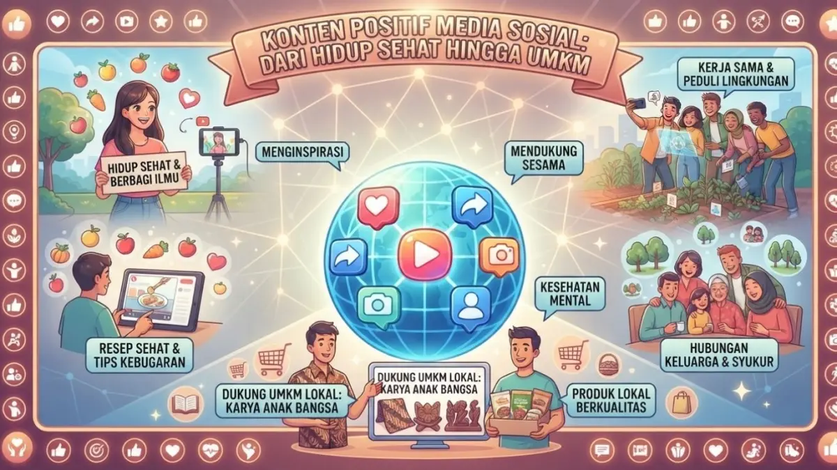 Konten positif di media sosial bisa menginspirasi hidup sehat dan membantu UMKM. Simak cara membuat konten yang bermanfaat.(ILUSTRASI AI)