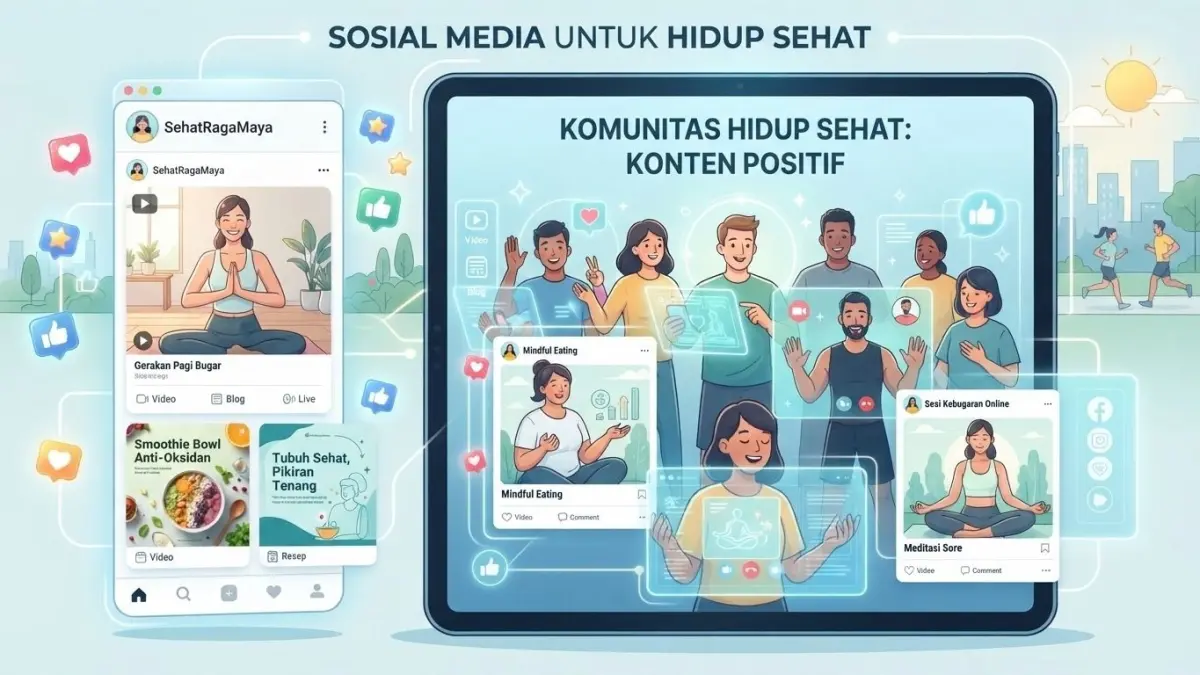 Media sosial hidup sehat bisa mengajak anak muda membangun kebiasaan positif. Simak cara membuat konten kesehatan yang menarik dan tepercaya.(ILUSTRASI AI)
