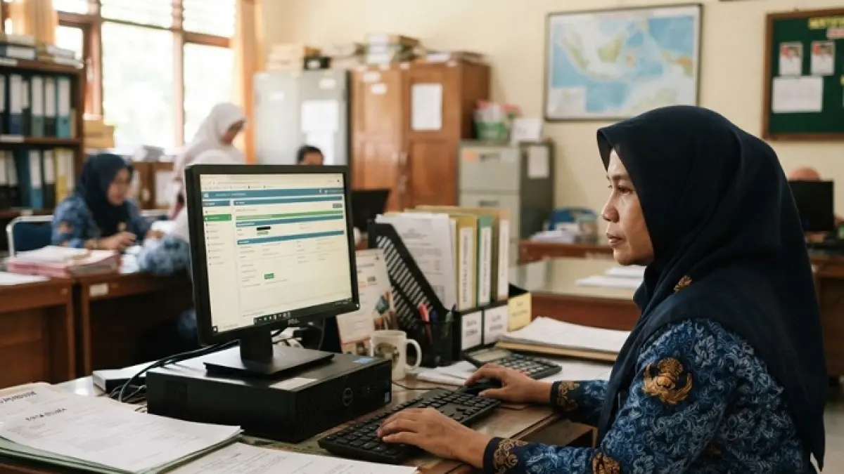 Belum mendapat SKTP September 2026? Guru perlu mengecek status validasi Info GTK, data Dapodik, dan menunggu proses penerbitan SKTP. (Ilustrasi Gemini AI)