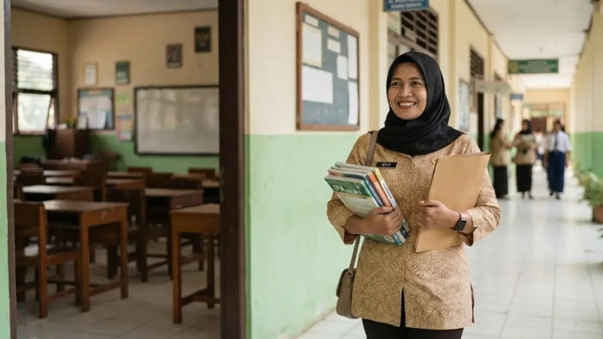 Jam PKL guru SMK belum terbaca di Info GTK September 2026. Ada yang SKTP terbit, ada yang belum. Begini cara mengeceknya. (Ilustrasi Gemini AI)