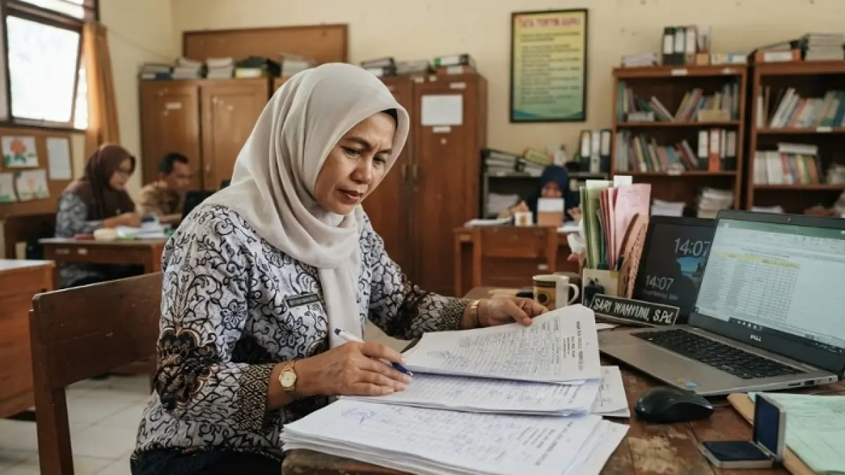 SKTP September 2026 disebut telah terbit. Guru penerima tunjangan sertifikasi bisa cek Info GTK lewat login baru SSO Dapodik. (Ilustrasi Gemini AI)