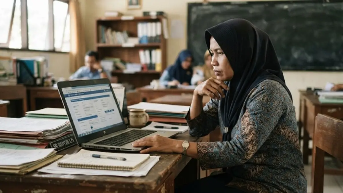 SKTP September 2026 masih dinantikan banyak guru. Cek status Info GTK dan tahapan pencairannya. (Ilustrasi Gemini AI)