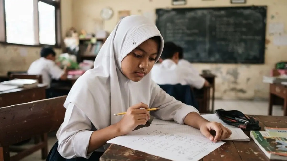 TKA SMP butuh strategi cepat. Simak trik menghadapi pecahan, fungsi, diskon, pola hingga geometri. (Ilustrasi Gemini AI)