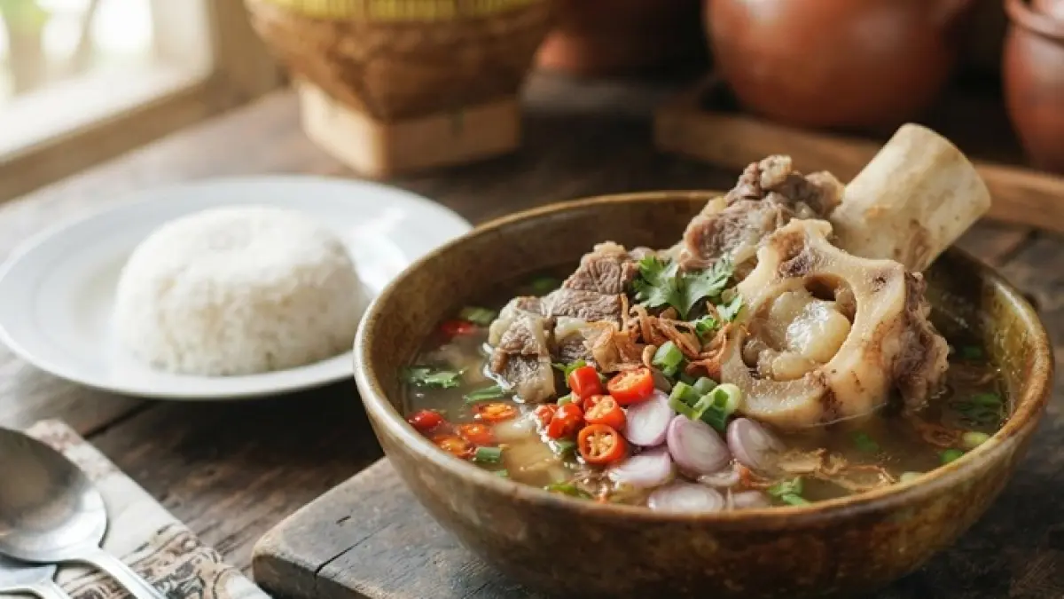 Sup Kaledo khas Palu cocok jadi menu berbuka. Kaki sapi dimasak 2-3 jam hingga empuk dengan kuah asam pedas. (Ilustrasi Gemini AI)