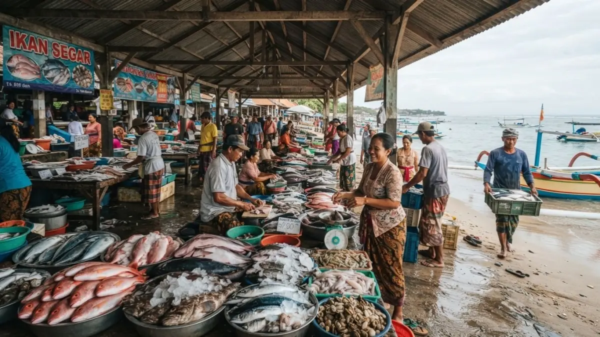 Pengelolaan limbah pasar ikan penting untuk mencegah bau dan pencemaran. Kenali karakter limbah dan peran IPAL dalam mengolahnya.(ILUSTRASI AI)