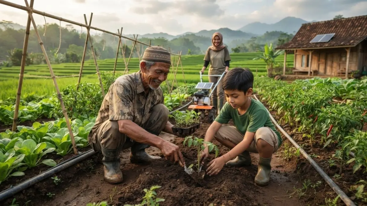 Regenerasi petani penting bagi masa depan pertanian. Kenali kondisi petani muda dan perannya menghadapi teknologi serta perubahan usaha tani.(ILUSTRASI AI)