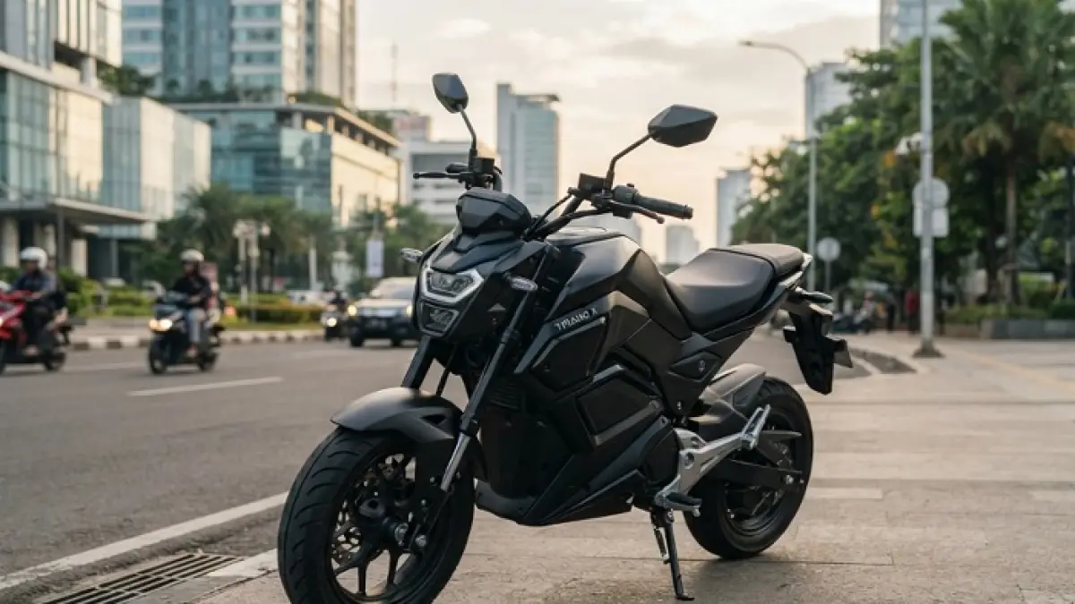 Tirano X tampil dengan ban ring 13, shockbreaker tabung dan desain baru. Simak perubahan lengkap motor listrik ini! (Ilustrasi Gemini AI)
