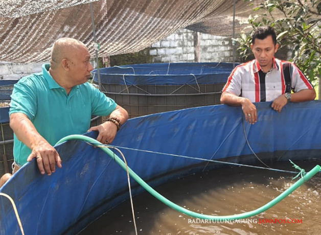 JAGA KUALITAS: Kades Kalipucung Tri Haryono bersama Staff AE Jawa Pos Radar Blitar, Zaenal Abidin. (ZAENAL ABIDIN/ RADAR BLITAR)
