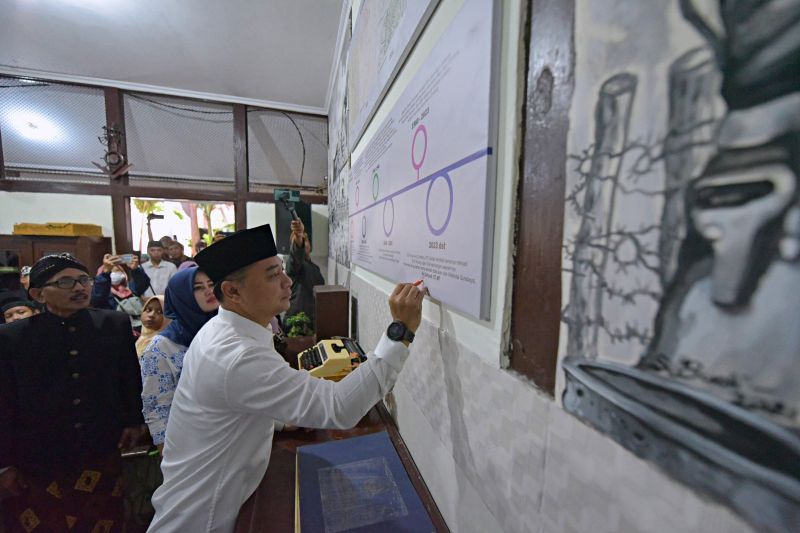 Wali Kota Surabaya Eri Cahyadi saat peresmian nama SDN Sulung di Jalan Sulung Sekolahan No 1/87, Kecamatan Bubutan, Kota Surabaya, Sabtu (17/6/2023). (ANTARA/HO-Diskominfo Surabaya)