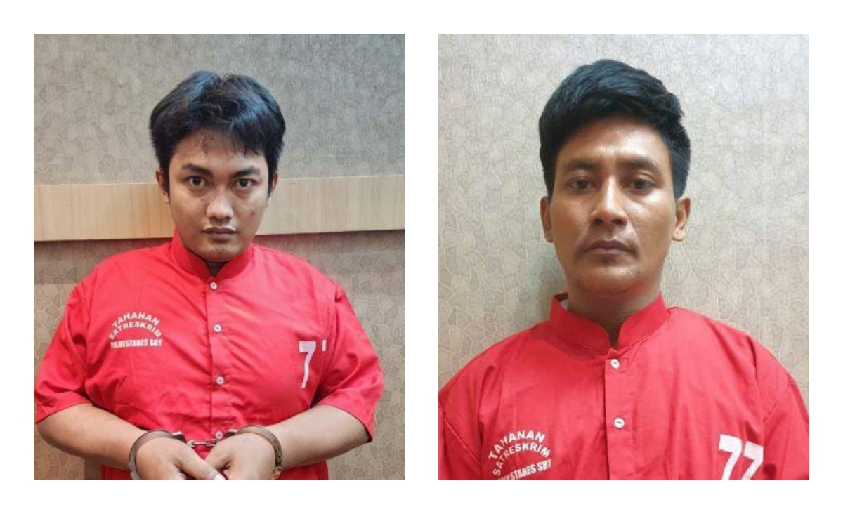 KOMPAK: Tersangka SM dan AR ditahan di Polrestabes Surabaya. (ISTIMEWA)