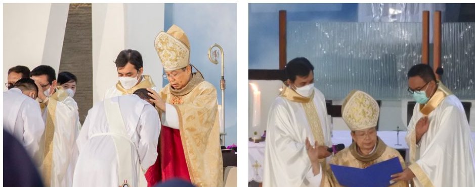 Uskup Surabaya Msgr Vincentius Sutikno Wisaksono saat menahbiskan imam baru di Gereja Roh Kudus, Gunung Anyar, Surabaya. (IST)