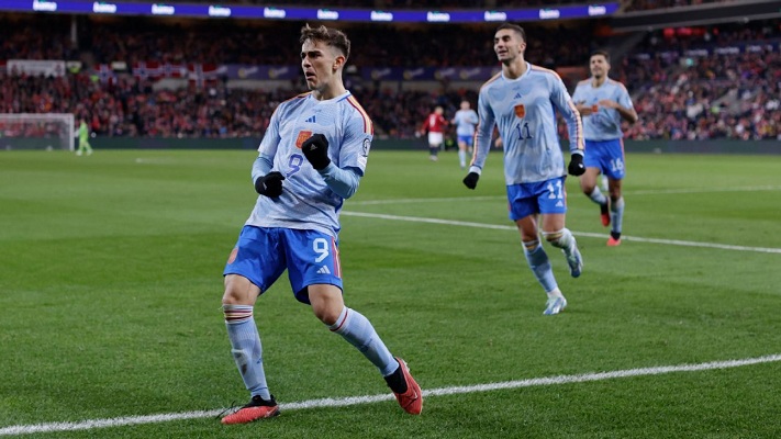 LOLOS: Spanyol mengamankan tempat di Euro 2024 setelah gol Gavi di babak kedua sudah cukup untuk mengalahkan Norwegia 1-0. (IST/ESPN)