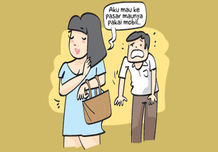 TEKOR: Donwori tak kuat beristri cantik berkelas dengan make up berharga belasan juta rupiah. (GRAFIS: JUJUK SUWANDONO)