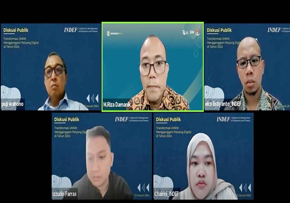 Diskusi Publik Riset INDEF: Peran Platform Digital Terhadap Pengembangan UMKM di Indonesia.