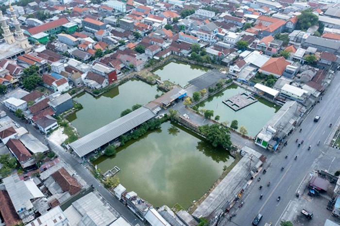 Pemandangan Desa Sukomulyo dengan empat telaga air sebagai sarana budi daya ikan dan destinasi wisata Wadasglow.