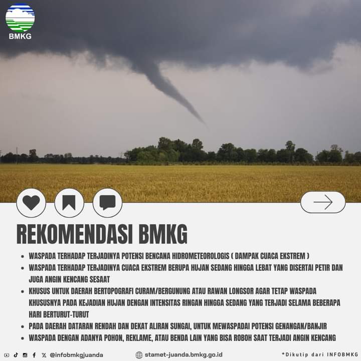 Rekomendasi BMKG manakala terjadi cuaca ekstrem.