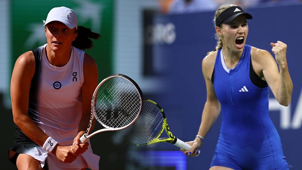 Iga Swiatek (kiri) akan menghadapi petenis senior, Caroline Wozniacki