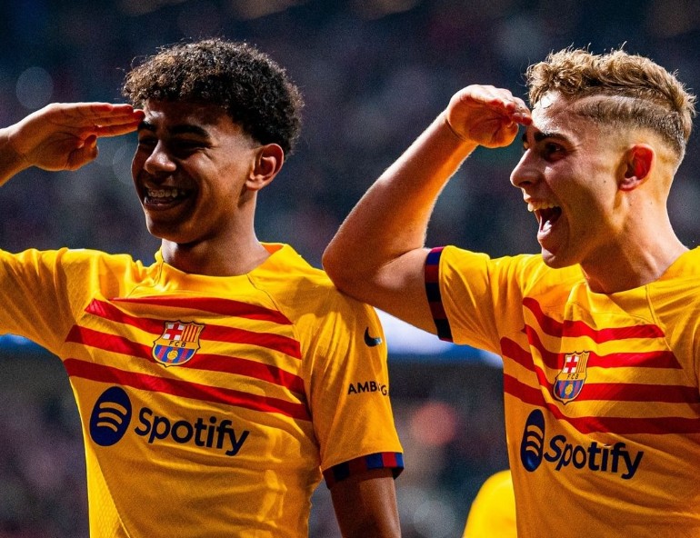 Lamine Yamal dan Fermin Lopez, dua pemain muda Barcelona yang tampil impresif.