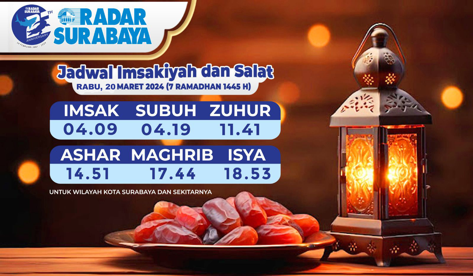 Jadwal Imsakiyah dan salat fardlu di Surabaya, Rabu (20/3).