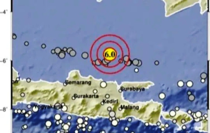 Posisi episentrum gempa di timur laut perairan Tuban.