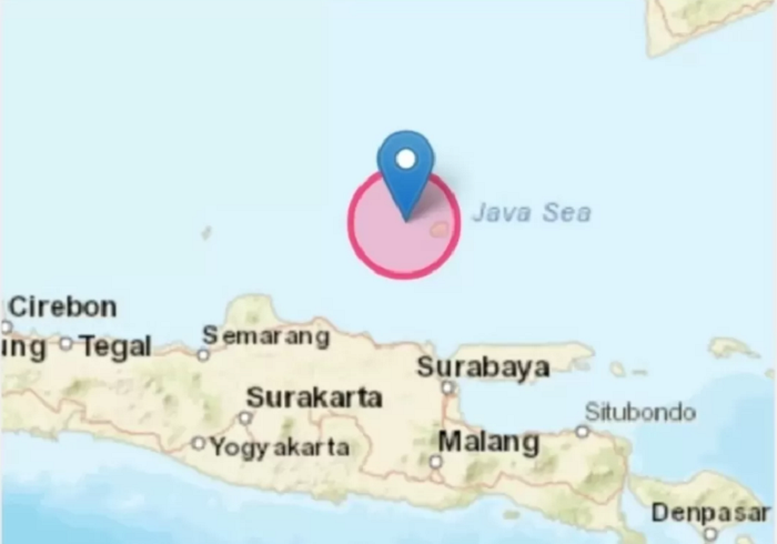PETA: Episentrum gempa Tuban yang terjadi hingga belasan kali, Jumat (22/3). (JPC)