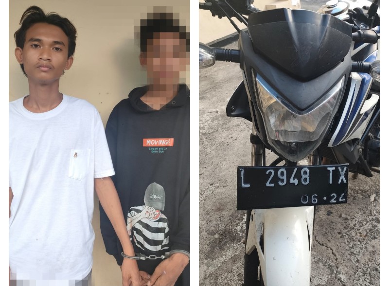 GAGAL: Dua remaja ini nekat jambret HP. Mereka berhasil diamankan Polsek Kenjeran.