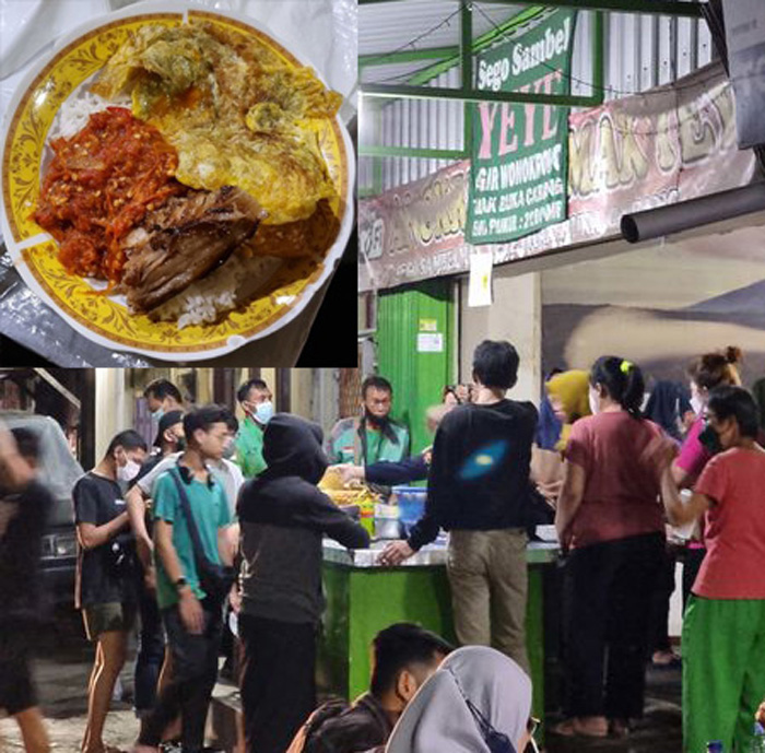 Sego sambel Mak Yeye di samping Pasar Wonokromo (DTC) Surabaya.